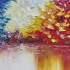 Colorful Reflections original abstract landscape painting with textured impasto brushstrokes in vibrant blues, oranges, yellows, and reds.