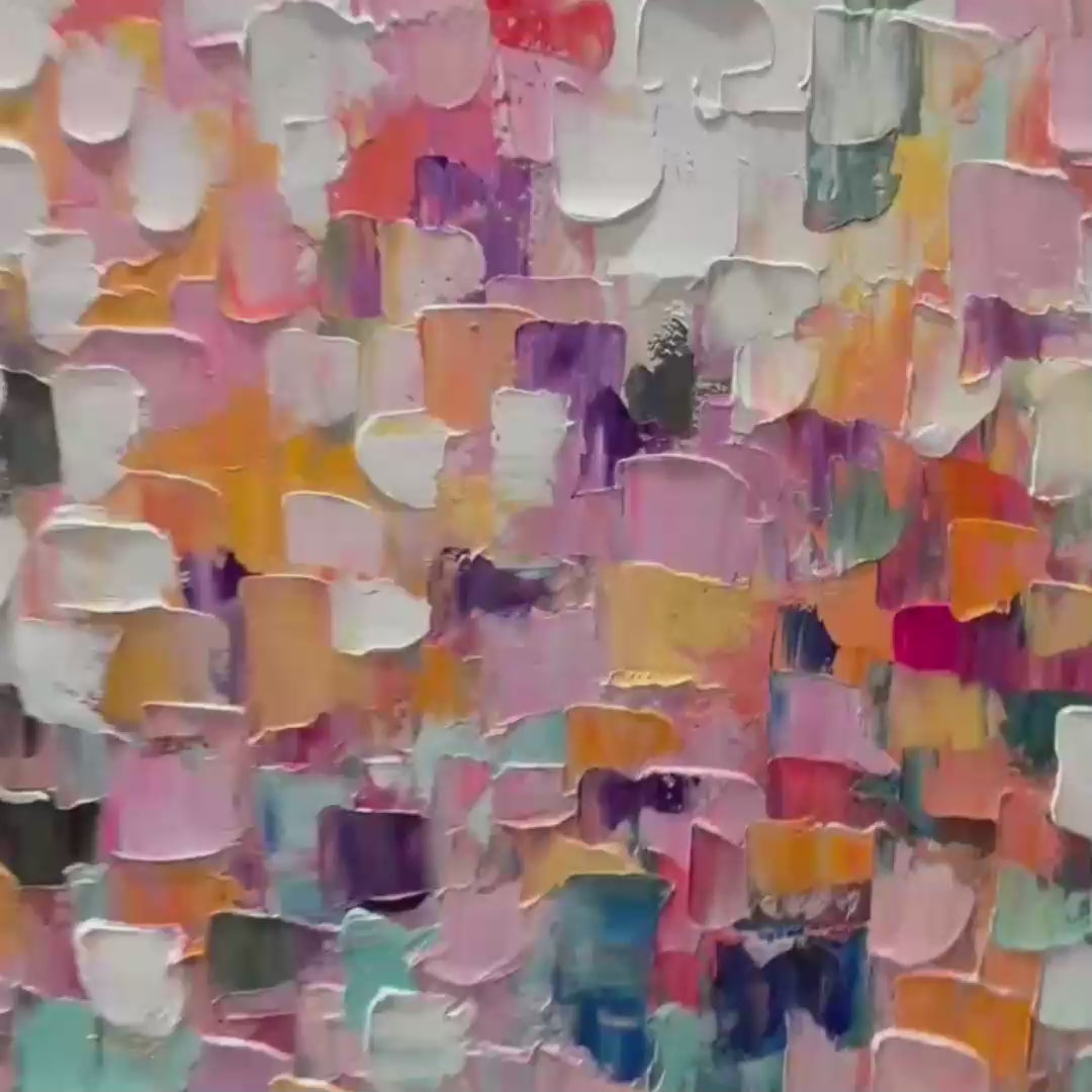 FIELD OF DREAMS Square Abstract Impasto Painting, Textured Wall Art, Colorful, Living Room, Bedroom