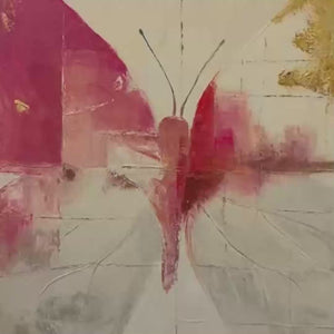 Butterfly Painting, Gold and Pink Wall Art, Square Canvas Art, Bedroom Decor