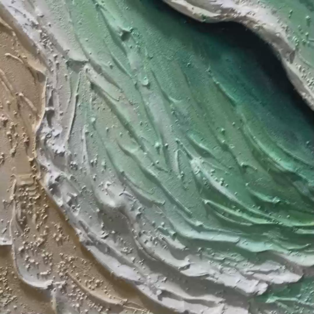 AQUAMARINE RUSH: Textured Impasto Ocean Wave Painting