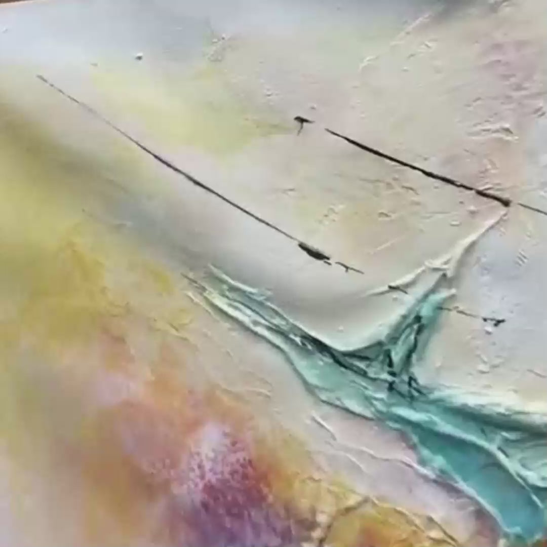CORAL REEF: Panoramic Abstract Blue and Orange Oil Painting