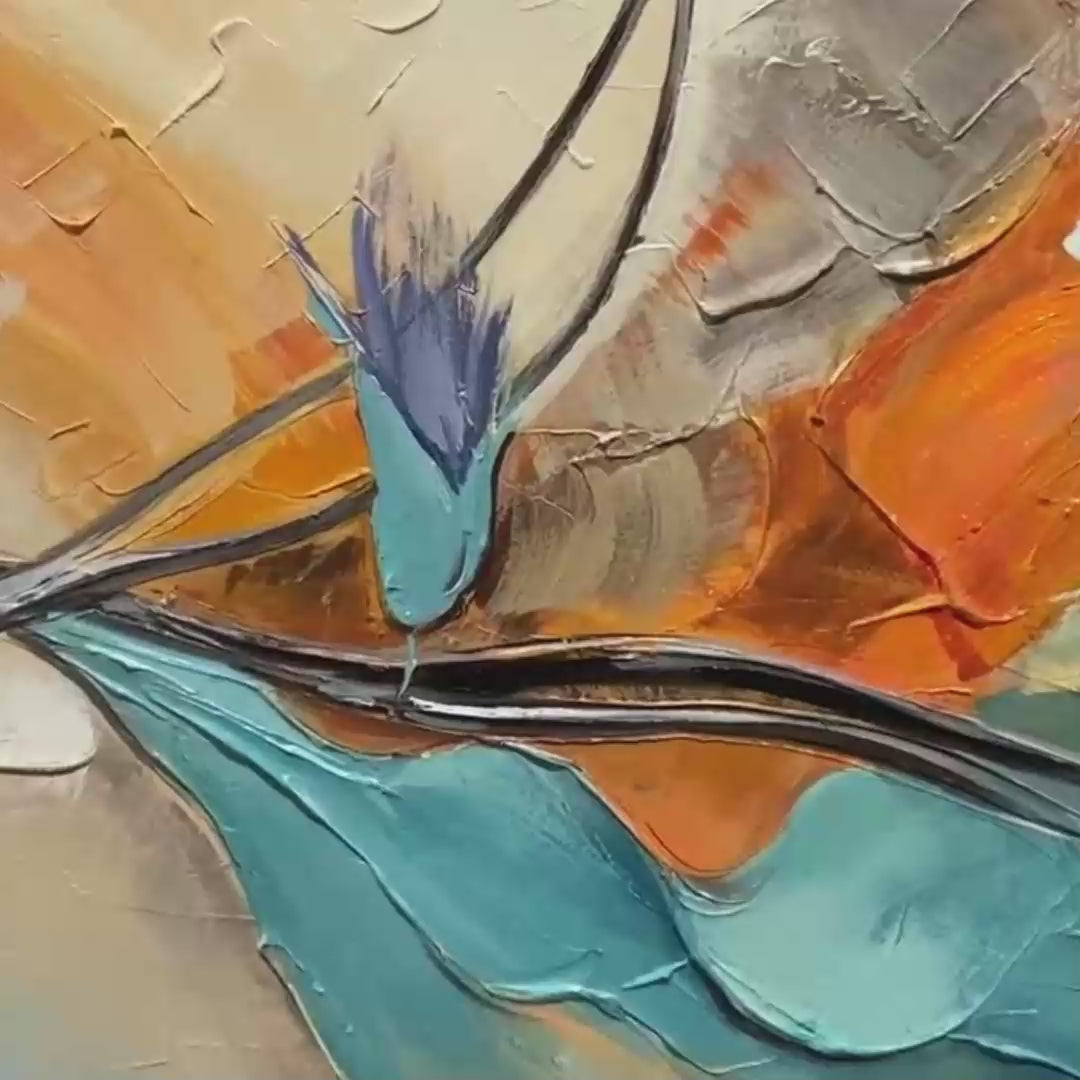 Azure Flight: Textured Abstract Oil Painting Canvas Wall Art Decor with Birds in Flight