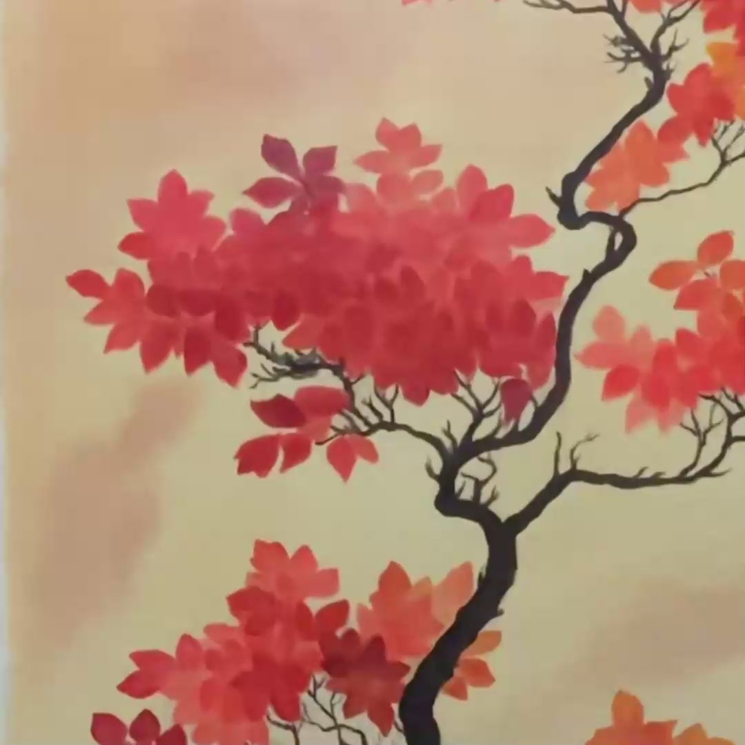 Tree Painting, Vertical Wall Art, Asian Decor