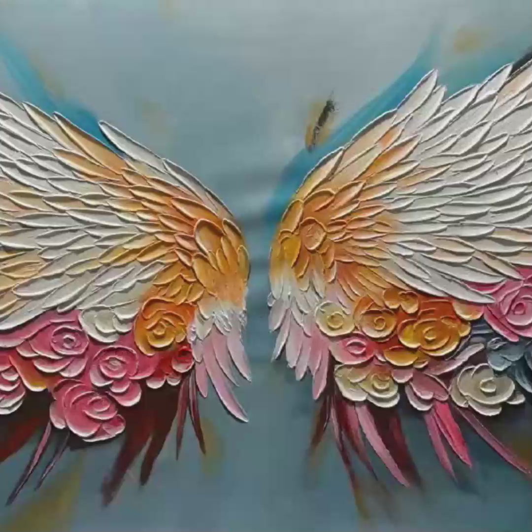 FLORAL FLIGHT Textured Floral Wings Oil Painting on Canvas