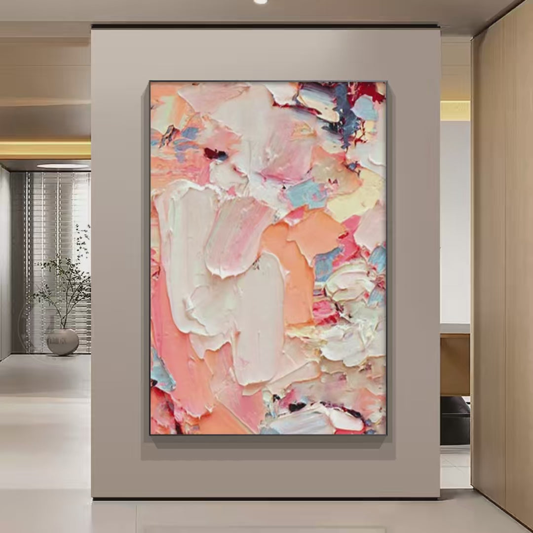 Coral Dream: Textured Abstract Painting | Pink and Orange Wall Art | Vertical Canvas | Impasto Decor