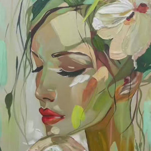BLOSSOMING SERENITY: Impressionistic Floral Portrait Oil Painting