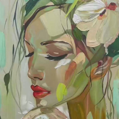BLOSSOMING SERENITY: Impressionistic Floral Portrait Oil Painting