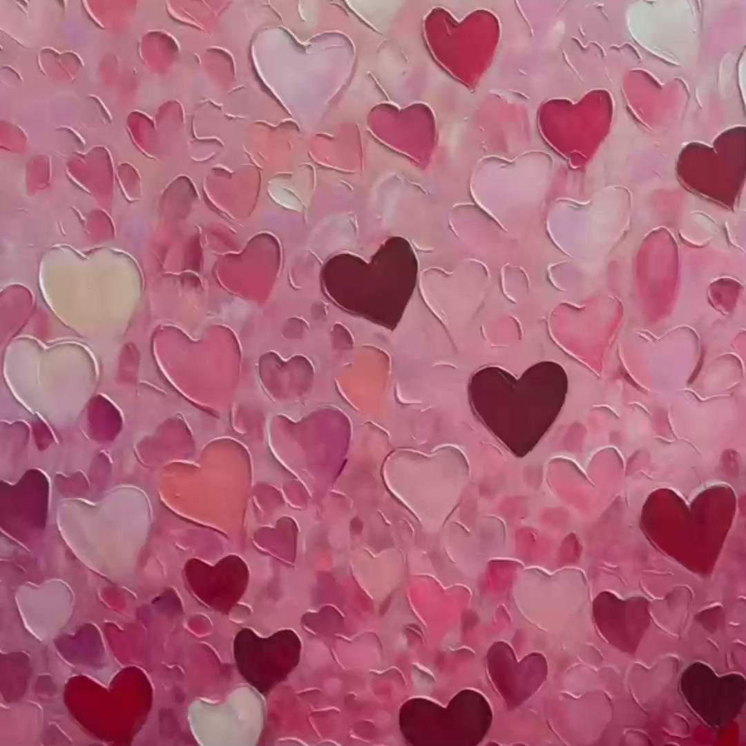 Heart Rain: Textured Impasto Abstract Oil Painting Canvas Wall Art Love Decor