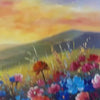 Textured Floral Landscape Painting, Impasto Wall Art, Horizontal Canvas, Sunset Decor