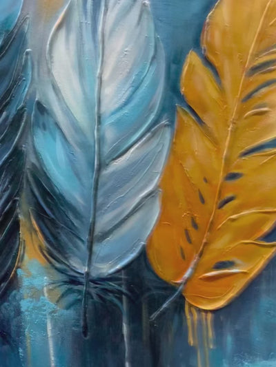 Ethereal Feathers: Original Textured Still Life Oil Painting - Feather Wall Art