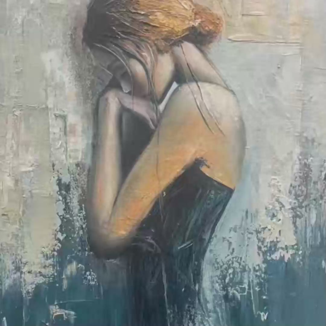 Inner Reflections: Original Textured Portrait Oil Painting - Woman Figure Wall Art