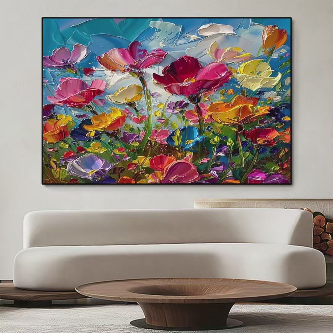 Field of Dreams: Textured Floral Painting | Impasto Wall Art | Horizontal Canvas | Wildflower Decor