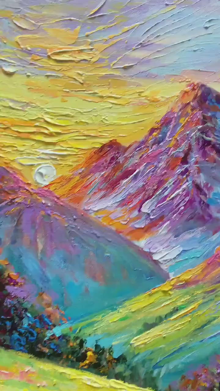 ALPINE BLOOM: Impasto Colorful Mountain Landscape Painting
