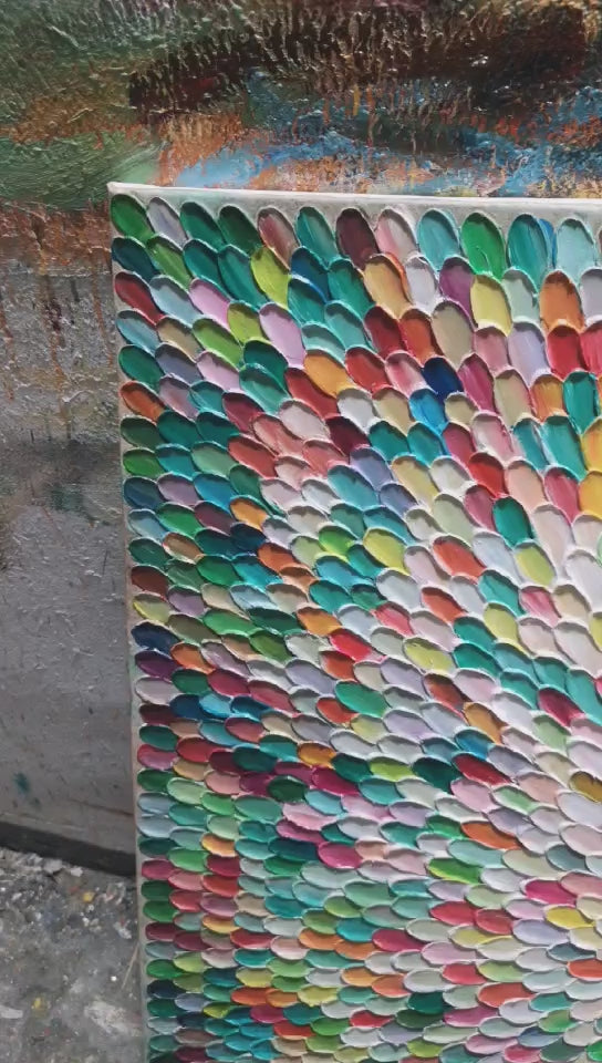 Radiant Bloom: Colorful Abstract Impasto Oil Painting on Canvas