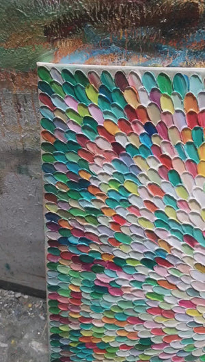 Radiant Bloom: Colorful Abstract Impasto Oil Painting on Canvas