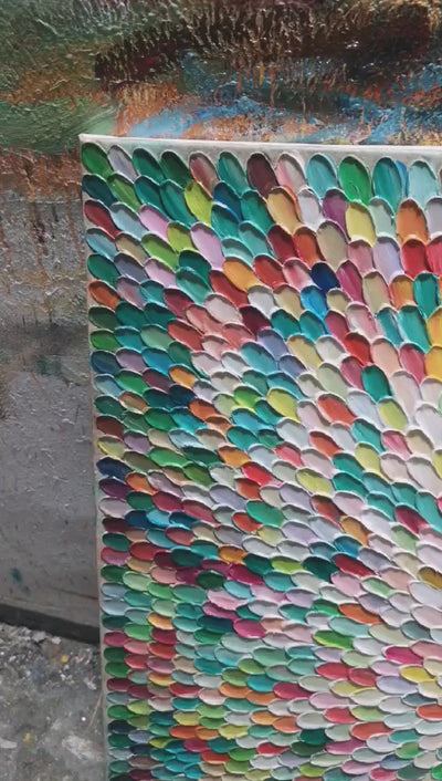 Radiant Bloom: Colorful Abstract Impasto Oil Painting on Canvas