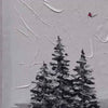 Alpine Ski by Javier Ramirez: Textured minimalist black and white painting with skiers on a snowy slope and evergreen trees.