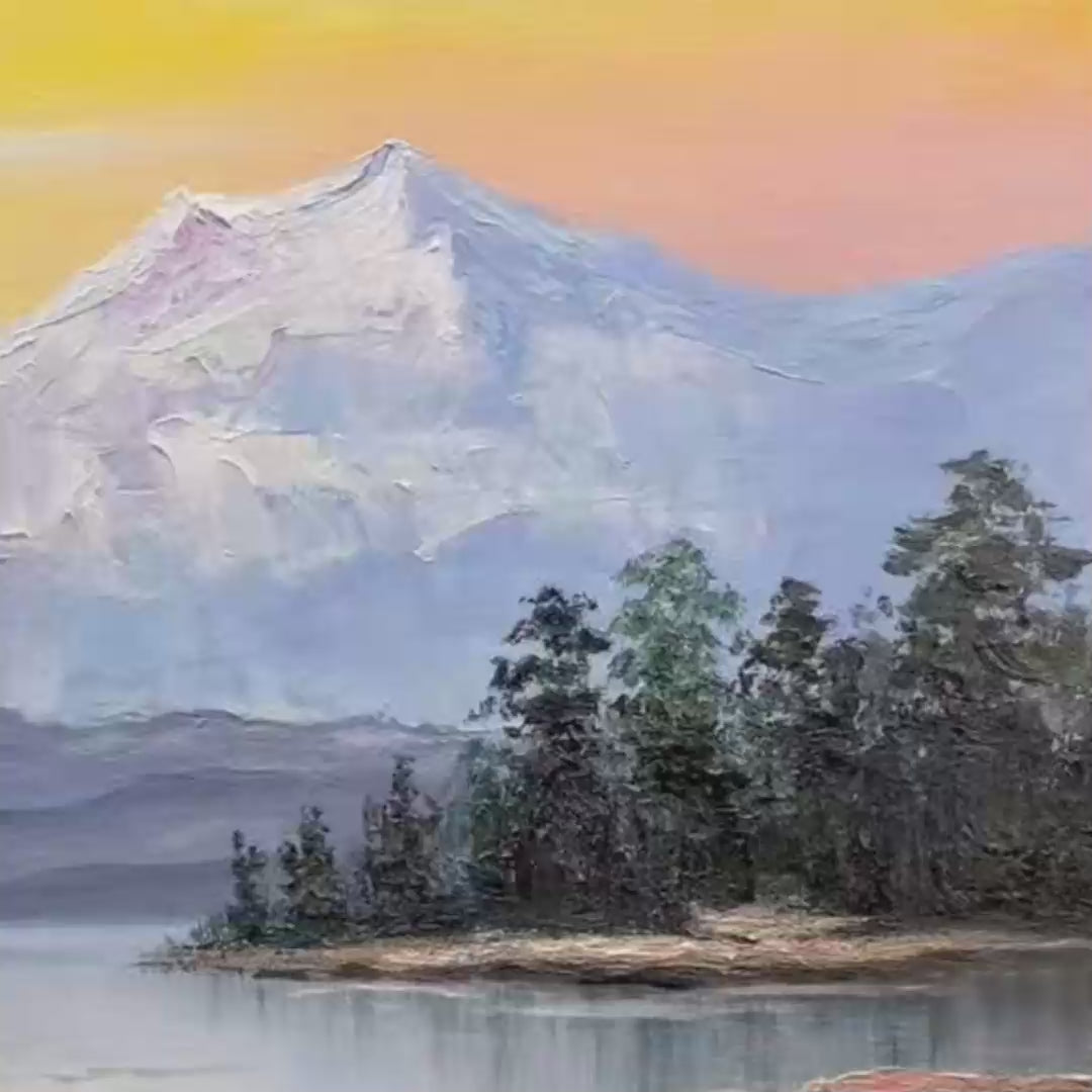 Autumn Serenade: Original Tranquil Lake and Mountain Landscape Oil Painting - Serene Nature Wall Art Decor