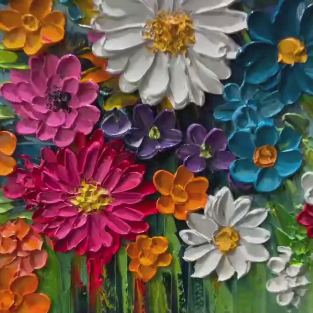 Summer Bouquet: Colorful Floral Impasto Oil Painting Canvas Wall Art Decor
