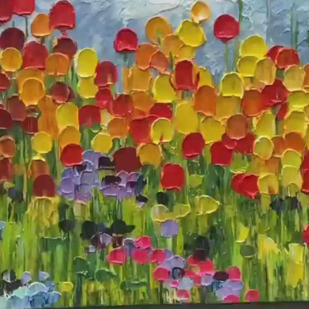 Panoramic Impasto Colorful Flower Field Oil Painting