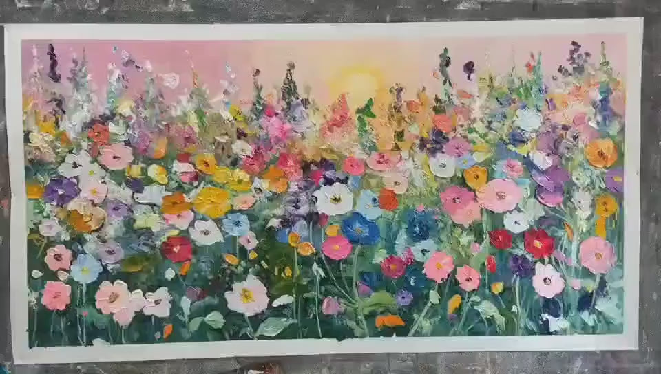 Sunlit Wildflower oil painting – impasto colorful floral wall art