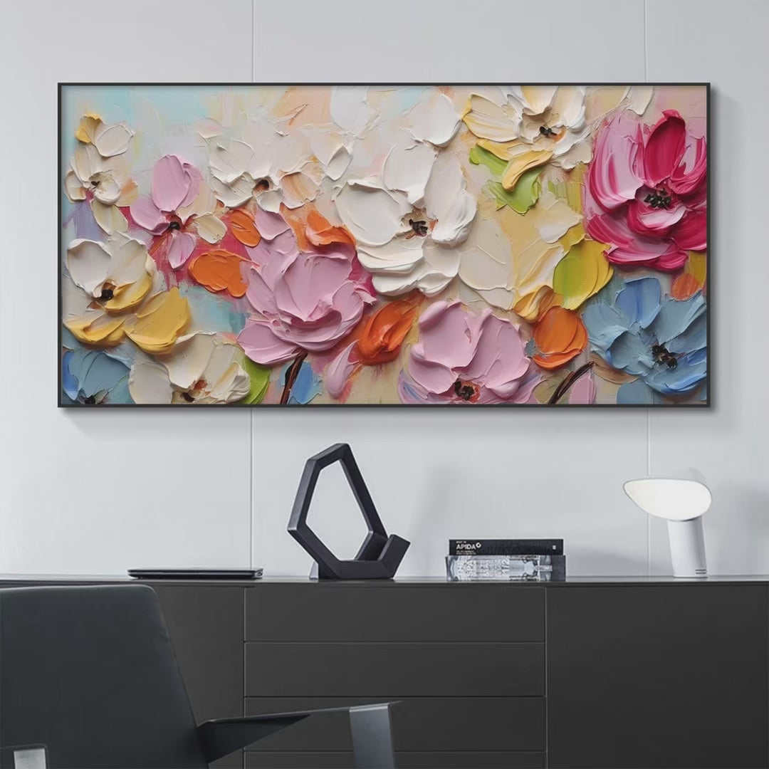 Spring Bouquet: Textured Impasto Floral Painting in Pastel Rainbow Colors