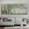 Whispering Woods: Serene Green & Gold Forest Landscape Painting for Tranquil Decor