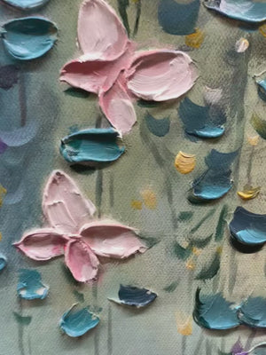 Cascade: Original Panoramic Floral Oil Painting - Butterfly Wall Art Decor