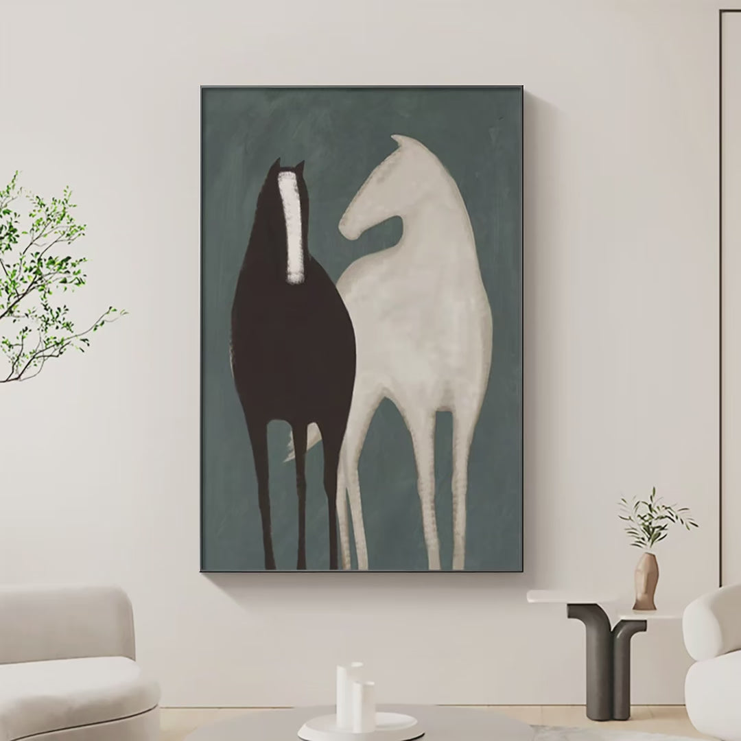 Two Horses Minimalist Horse Painting Vertical Wall Art Modern Decor
