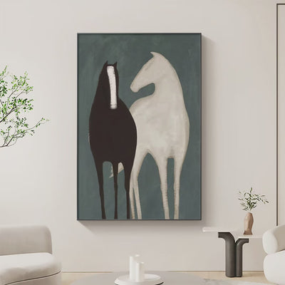 Two Horses Minimalist Horse Painting Vertical Wall Art Modern Decor