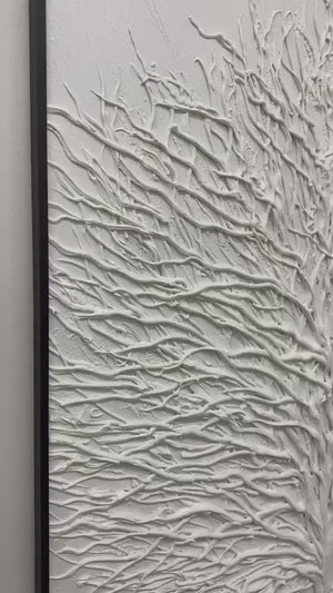 White Textured Tree: Textured Floral Wall Art | White Decor