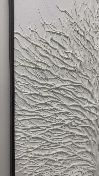 White Textured Tree: Textured Floral Wall Art | White Decor