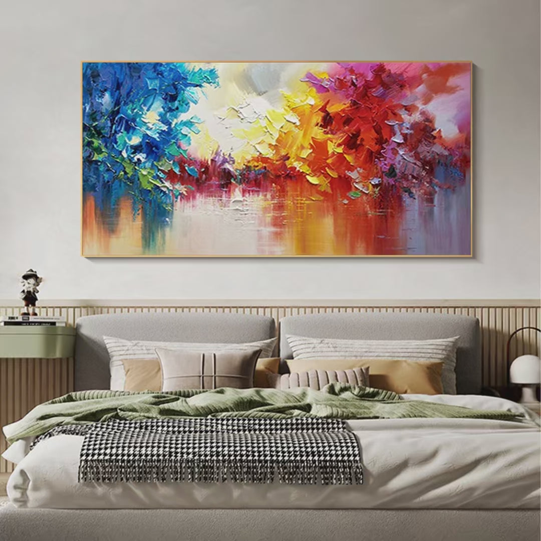 Colorful Reflections: Textured Abstract Landscape Painting | Abstract Decor