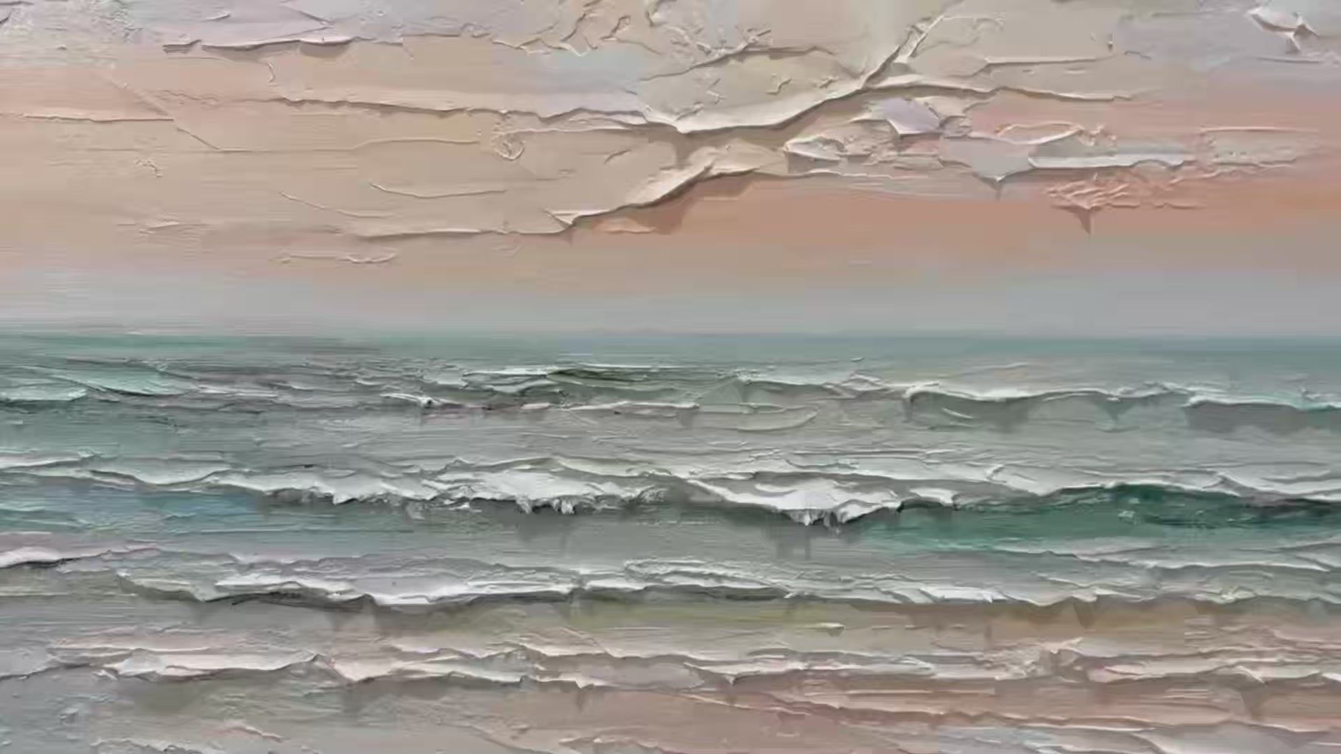 COASTAL SERENITY: Textured Seascape Painting, Impasto Wall Art, Horizontal Canvas, Beach Decor