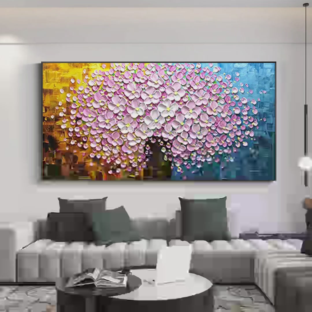 Pink Blossom Dream Textured Floral Impasto Painting in Pink and White Floral Decor