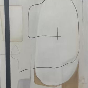Javier Ramirez's Minimalist Abstract Painting with neutral tones and black lines, square wall art for modern home decor