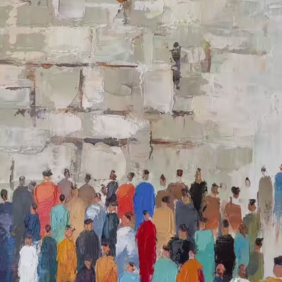 ECHOES OF FAITH Textured Abstract Painting of a Spiritual Gathering