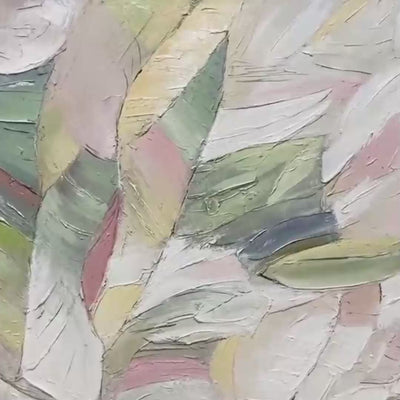 PINK WHISPERS: Original handmade abstract wall art by Elodie Dubois. Textured painting in pink and green, horizontal.