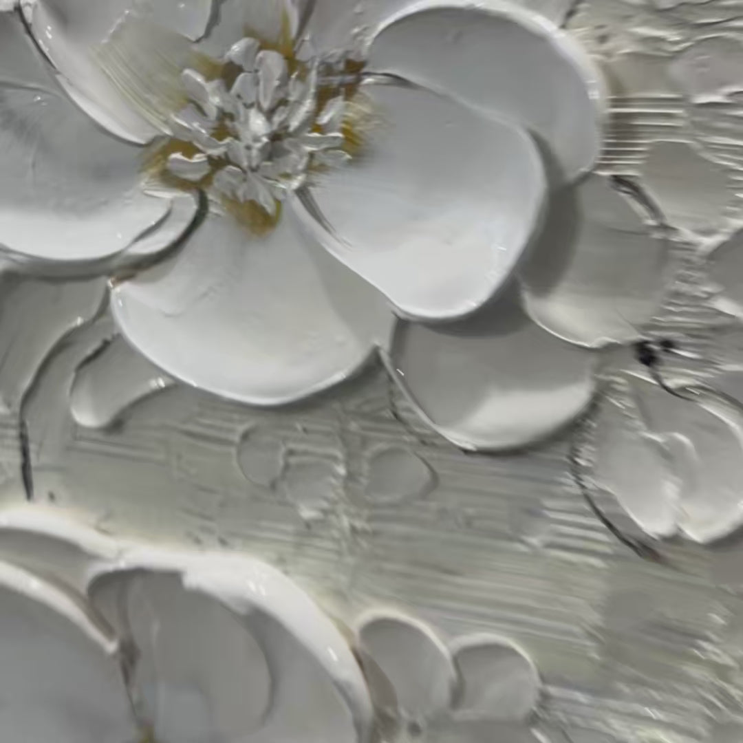 Blossom Serenade: Original Textured Floral Oil Painting - White Flower Wall Art