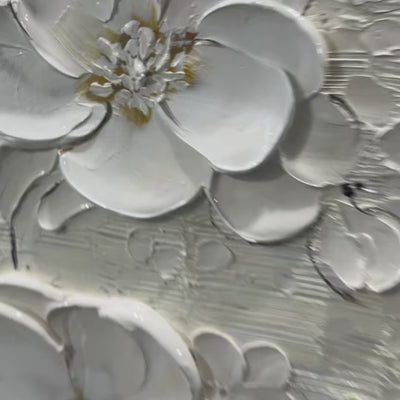 Blossom Serenade: Original Textured Floral Oil Painting - White Flower Wall Art