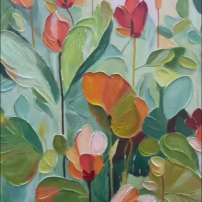 SUNSET BLOOMS Vibrant Textured Impasto Floral Oil Painting