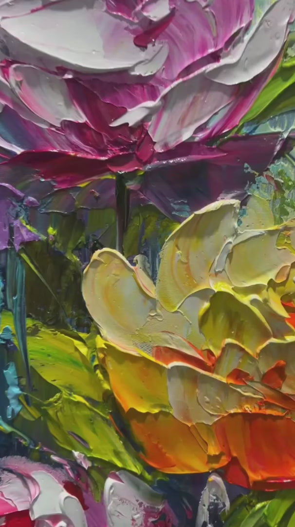 Chroma Roses: Colorful Roses Floral Impasto Oil Painting Canvas Wall Art Decor