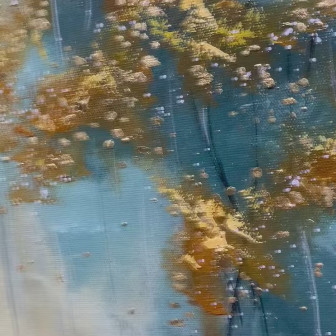 Golden Whispers: Original Forest Landscape Oil Painting - Gold Accents Wall Art Decor