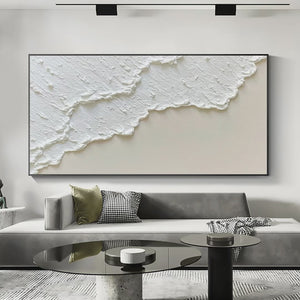 White Wave: Textured Minimalist Coastal Abstract Painting in White and Beige | Coastal Decor