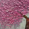 Pink Blossom Abundance: Impasto cherry blossom painting with textured pink petals and gray backdrop, horizontal wall art.