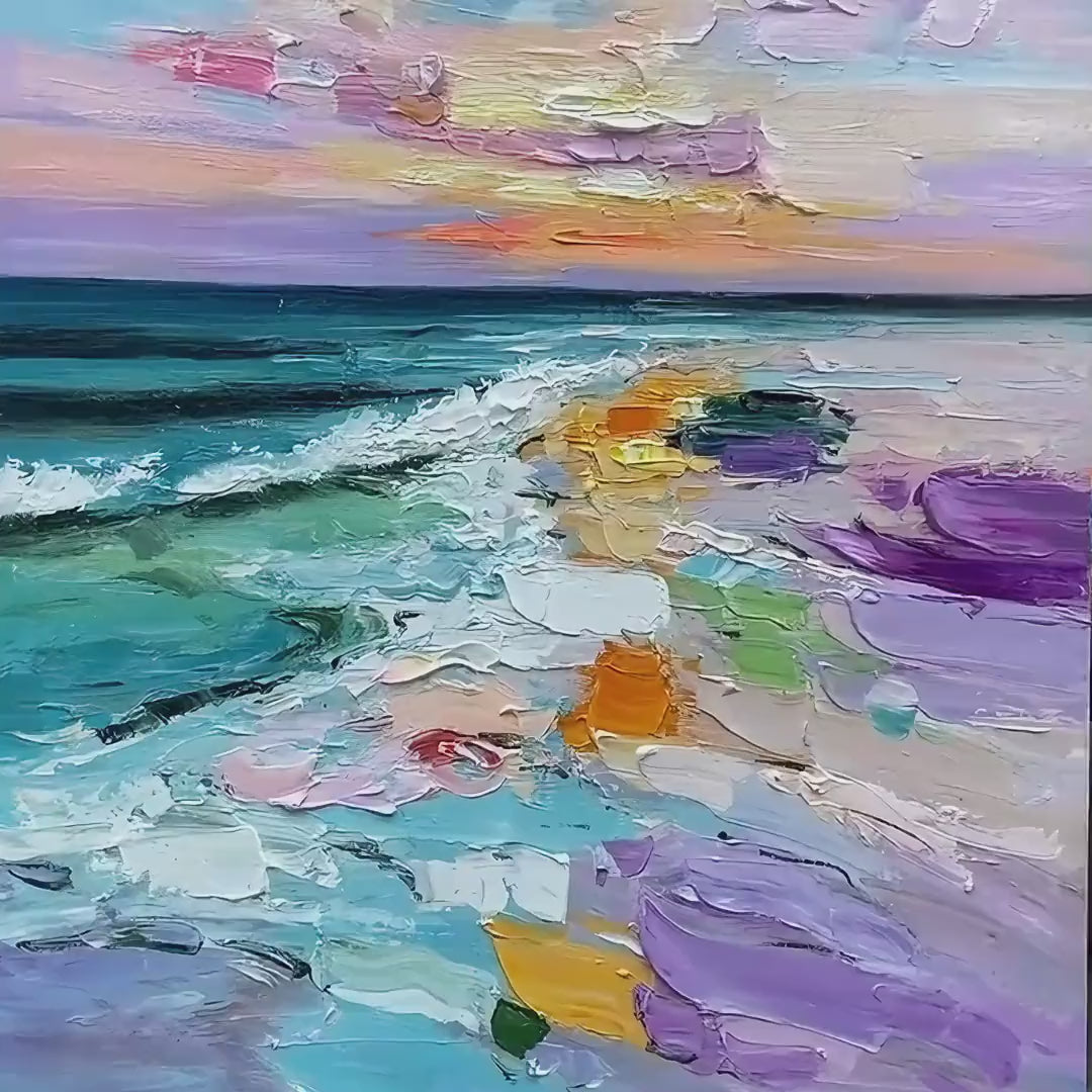 Amalfi Glow Textured Seascape Sunset Original Oil Painting