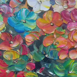 Rainbow Bloom: Original Impasto Oil Painting of a Floral Tree - Palette Knife Textured Art