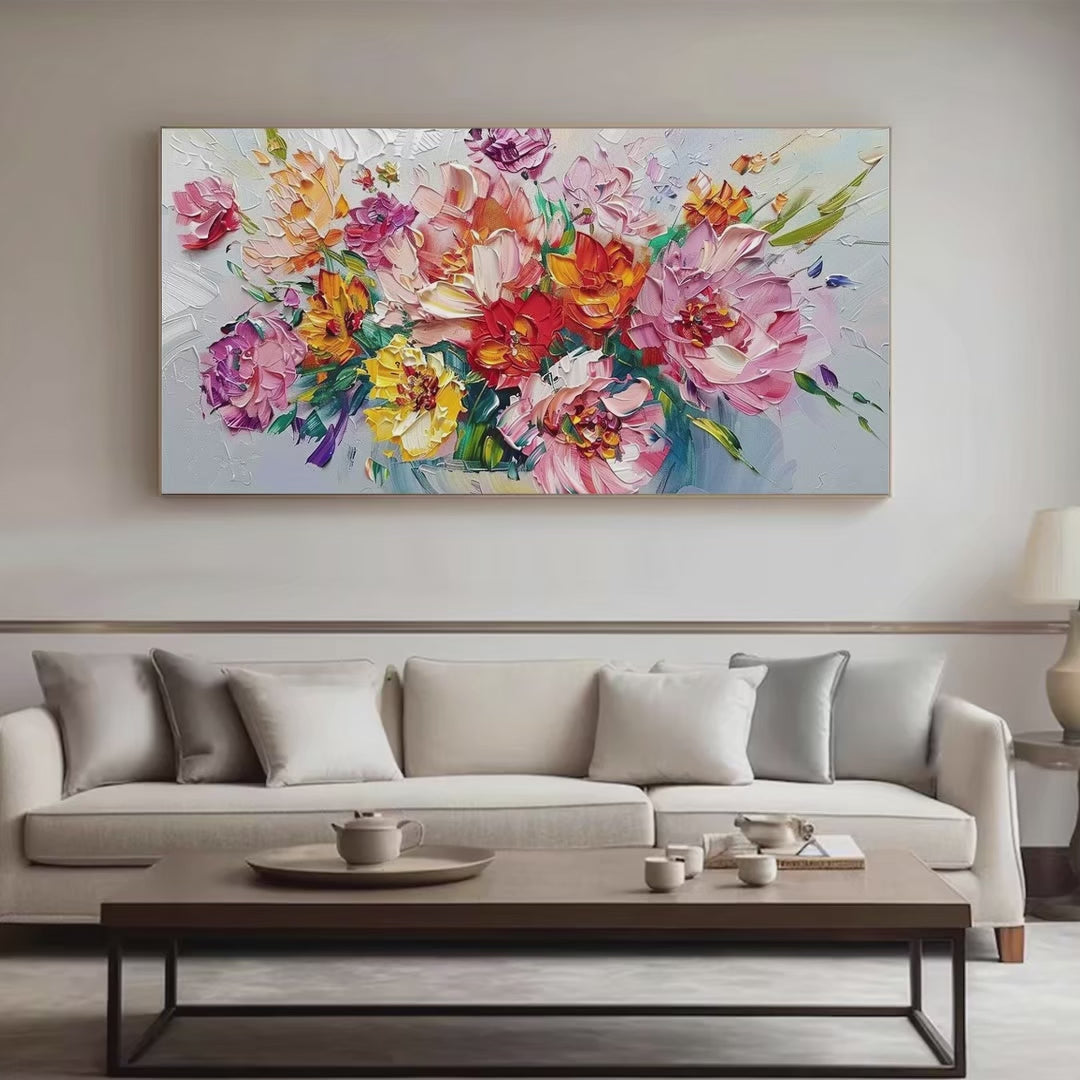 Vibrant Bouquet: Textured Impasto Floral Bouquet Painting in Vibrant Colors