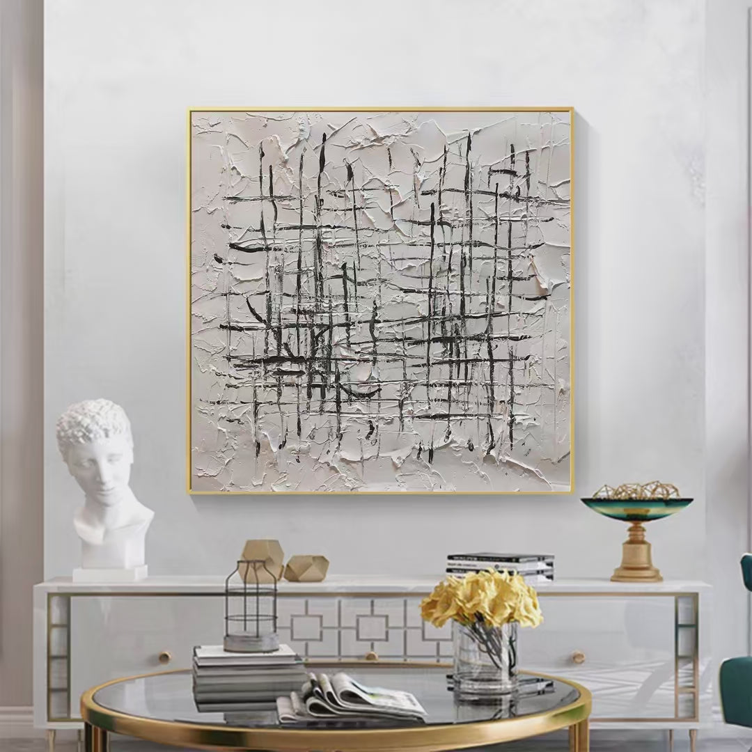 Woven Lines | Black White Textured Abstract Art