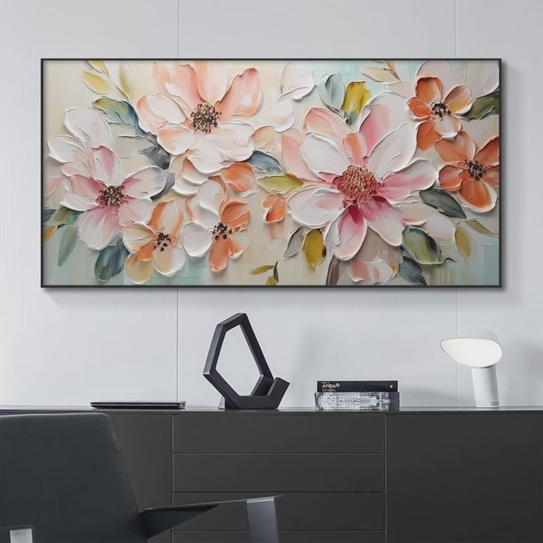 Peach Blossom: Textured Impasto Floral Painting in Peach and White